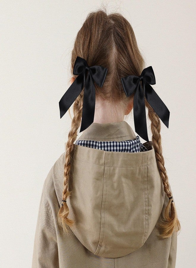 Miroksh 4" Black Silky Satin Ribbon Hair Bow Alligator Clips with Long Tail Cute Ponytail Decor Accessories for Women Halloween Graduation Party Dress New Year Gift - Image 4